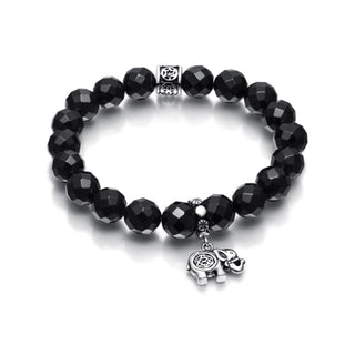 Bracelet Bead Black Onyx 10mm Facet with charm Elephant