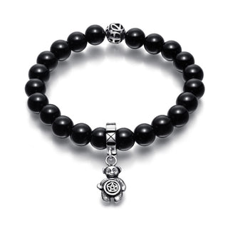 Bracelet Bead Black Onyx 8mm Plain with charm Bear