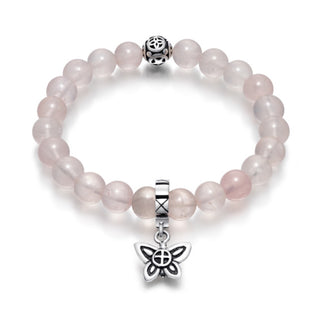 Bracelet Bead Rose Quartz 8mm Plain with charm Butterfly2