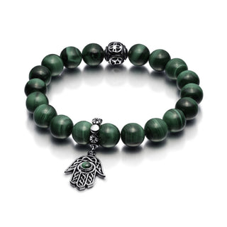 Bracelet Bead Malachite 10mm Plain w/sb+charm Fatima