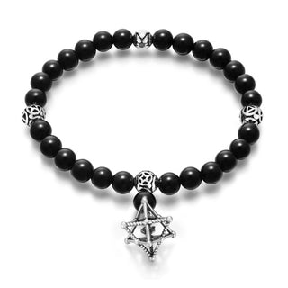 Bracelet Mala Bead Black Onyx 8mm - Merkaba Charm